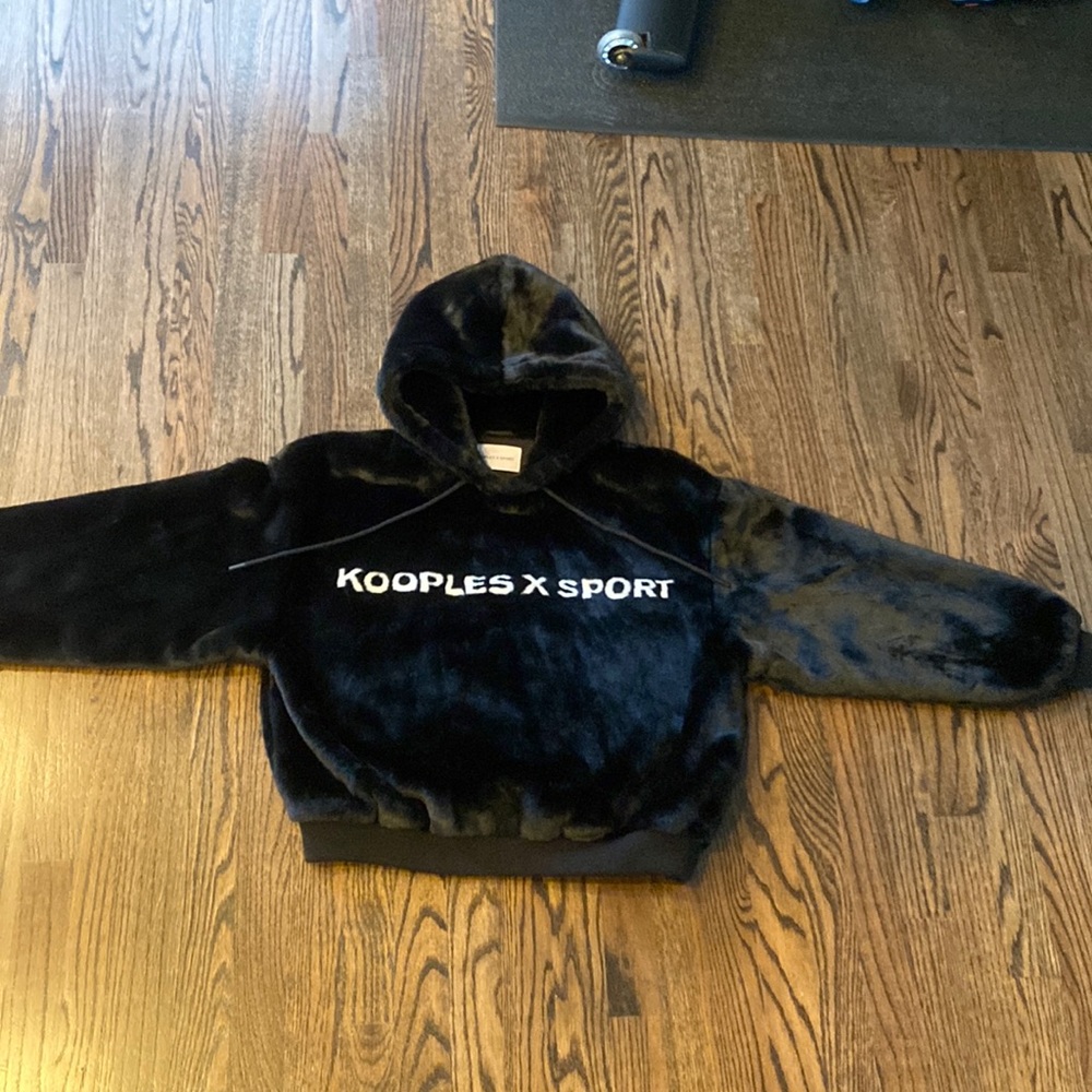 Koopls X Sport, faux fur jacket (hoodie style) size small.